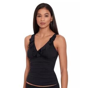 Lauren Ralph Lauren Black Beach Club Solid Ruffle Tankini Top Women’s XL 12 NWT